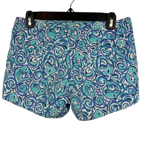 Lilly Pulitzer Womens Adie Chasing Tail Fish Side Zip 100% Cotton Blue Shorts 00 - Picture 2 of 9